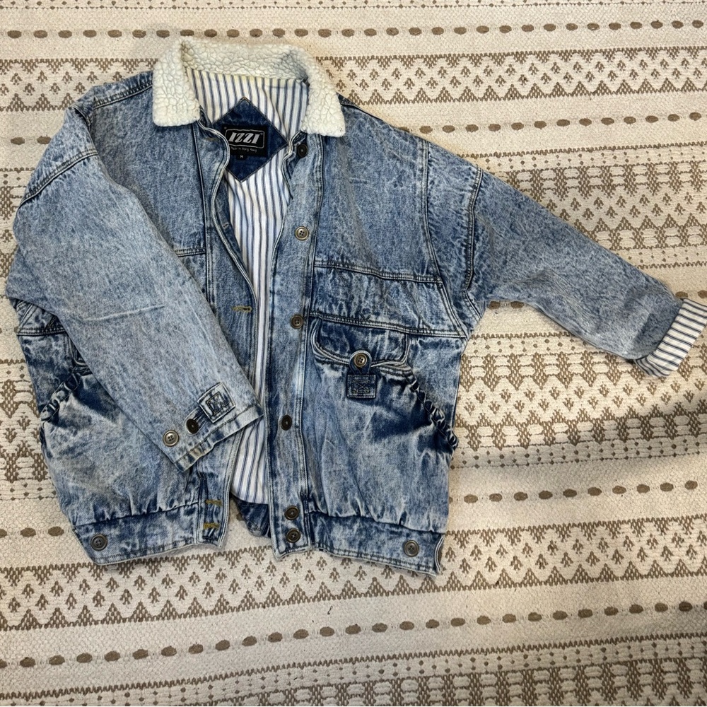IZZI Denim Bomber Jacket with Sherpa Collar